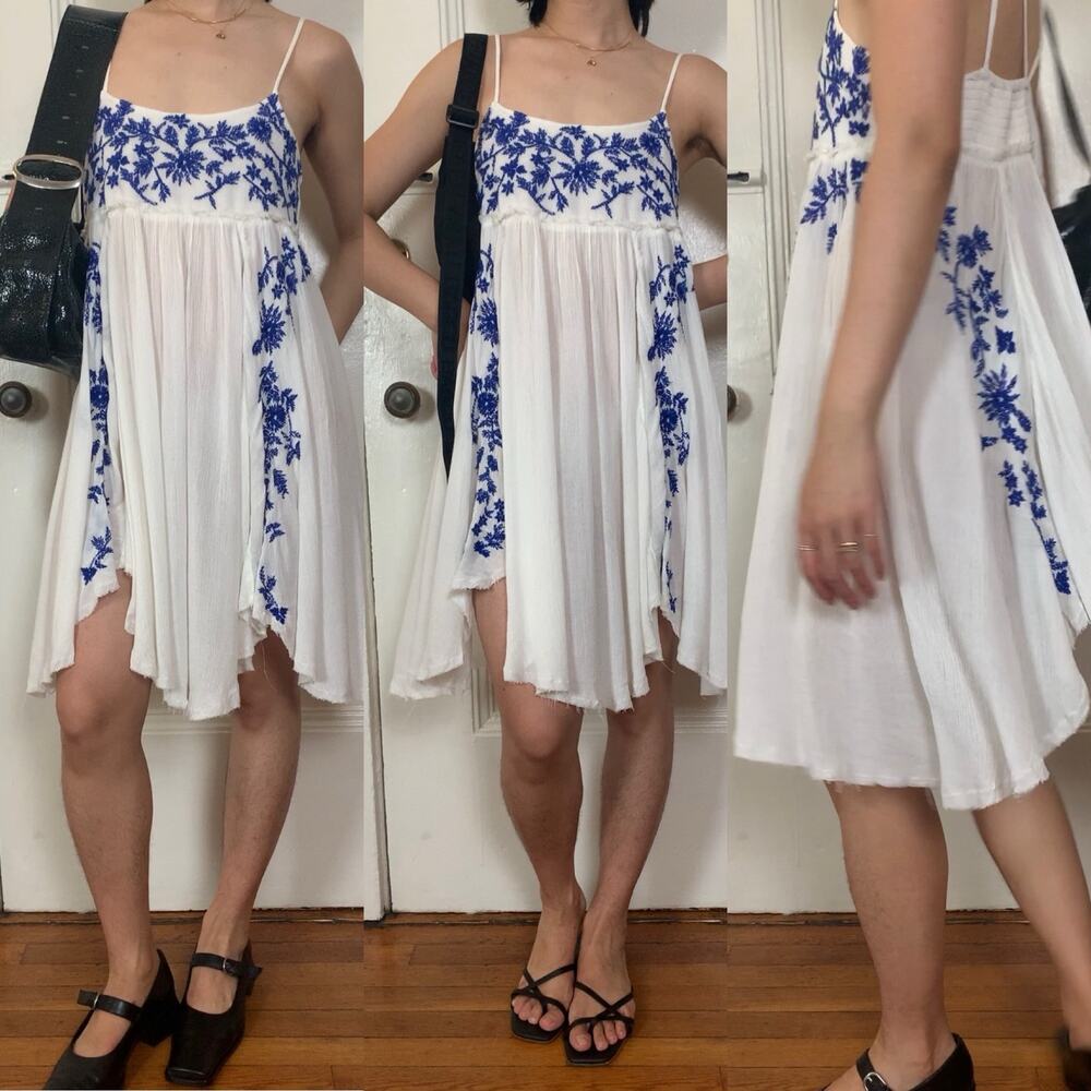 Free people floral embroidery babydoll mini dress